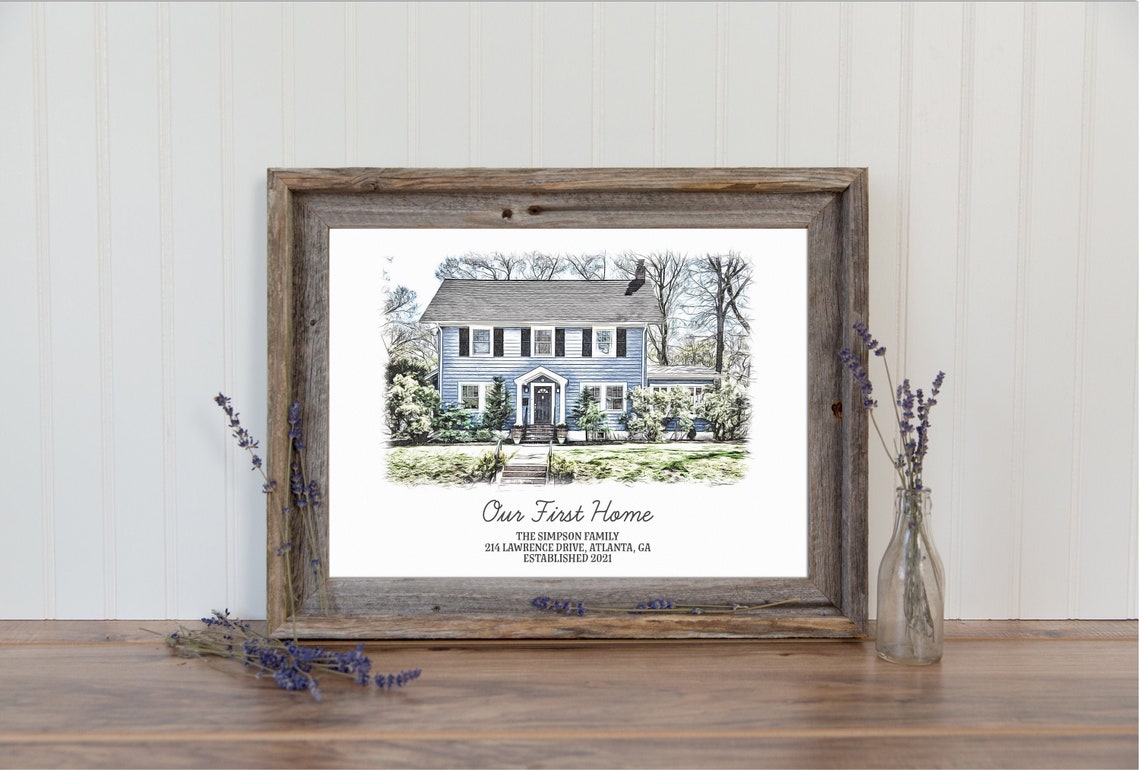 Pencil Sketch Home Portrait, Custom House Portrait, Housewarming Gift, First Home Gift, Home Illustration, Realtor Closing Gift, Home Art