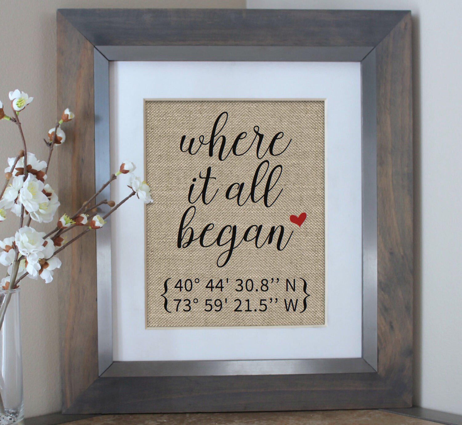 Where it All Began Burlap Print with Coordinates