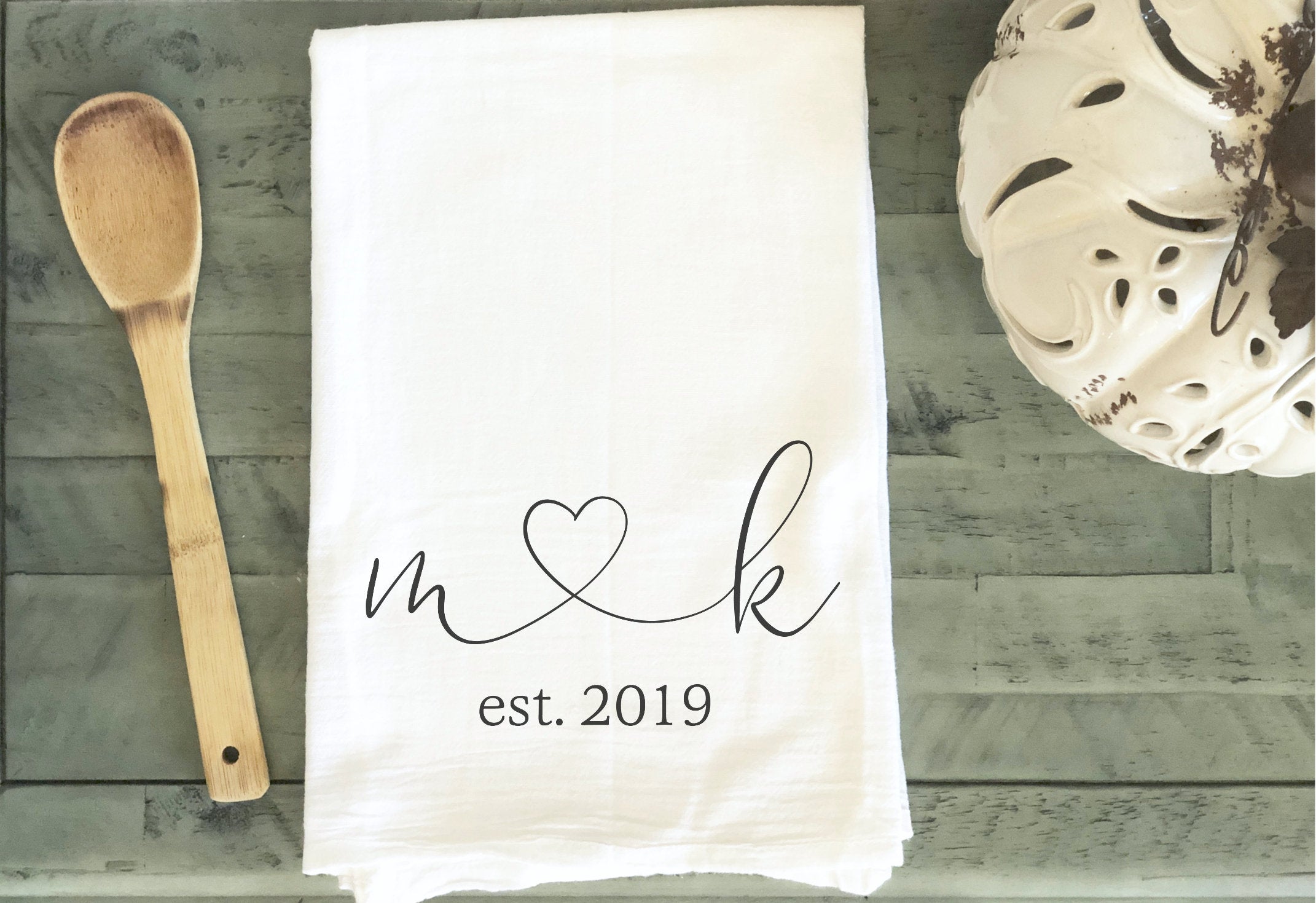 Dish Towel Tea Towel Monogram Kitchen Decor Housewarming Gift Wedding Gift  Engagement Gift Flour Sack Towel Personalized Wedding Favors