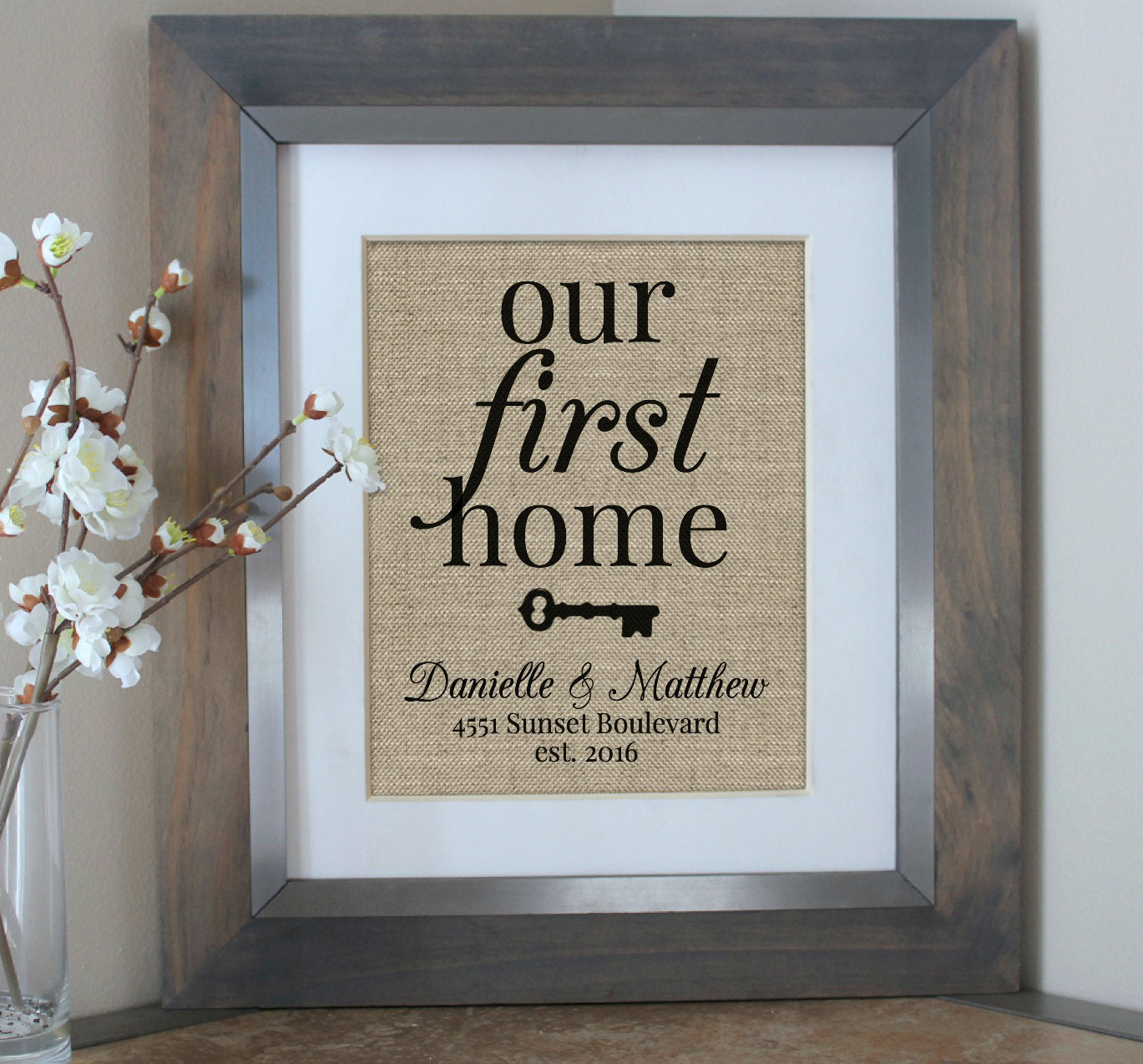 Our First Home - Home Sweet Home Burlap Print - Housewarming Gift
