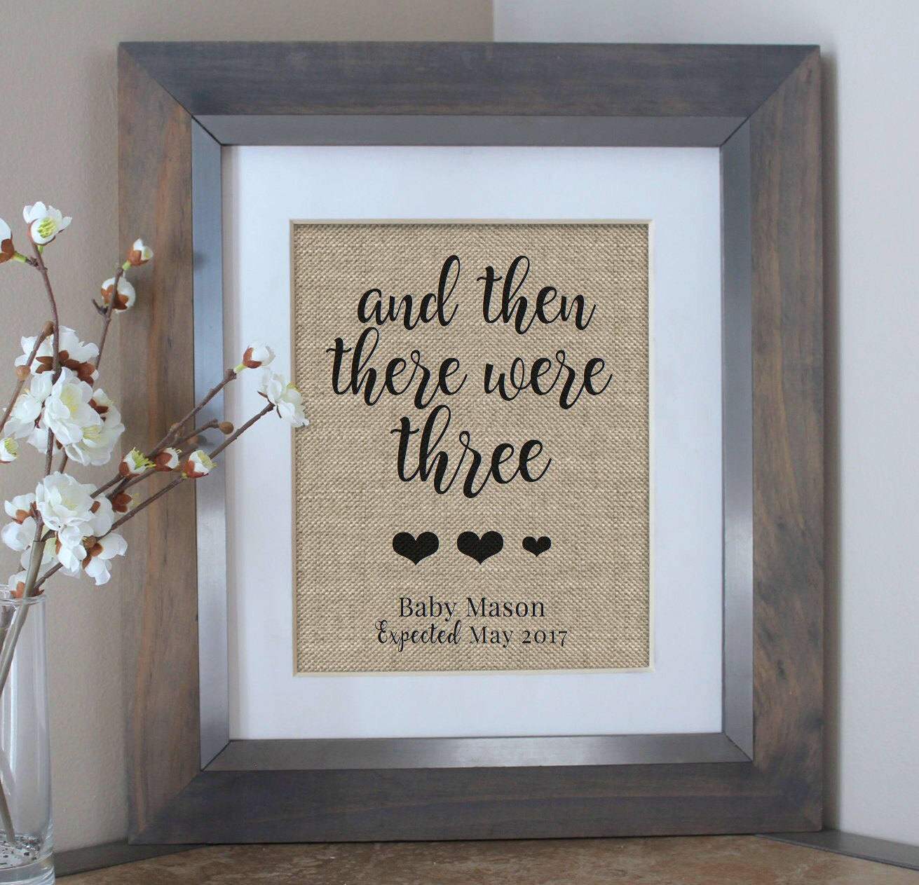 And then there were four baby announcement burlap print - dog mom gift for baby reveal